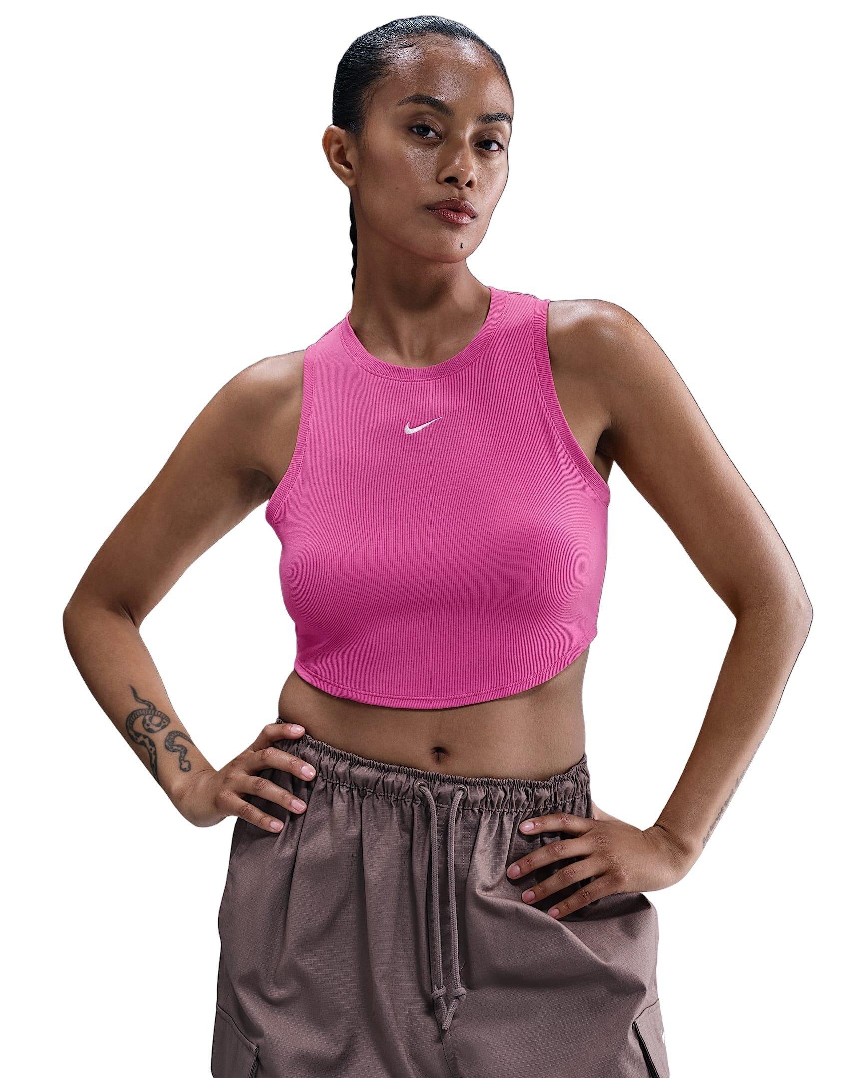 Nike Women's Sportswear Chill Knit Tight Cropped Mini-Rib Tank Top - Pink - PINK
